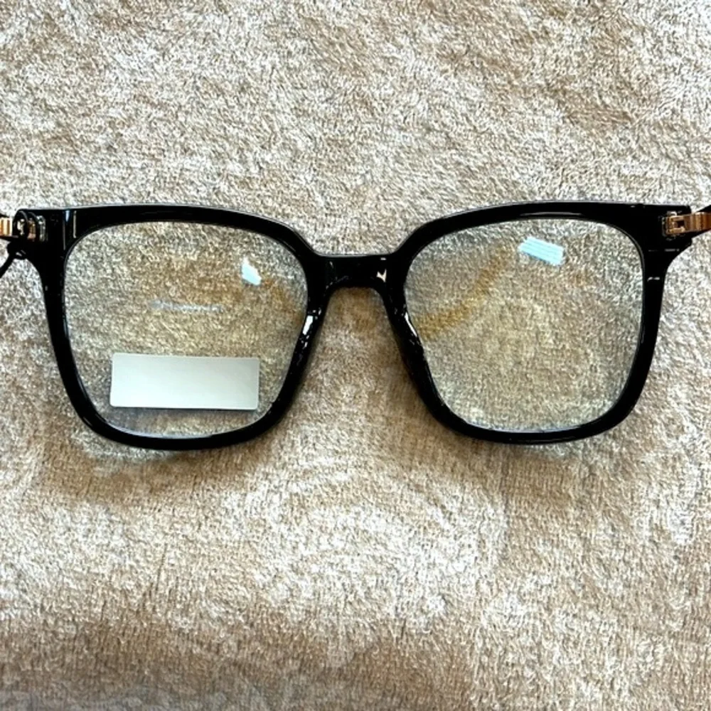 Brand New Rachel Roy Blue Light Blocking Round Glasses Black Frame Gold Tone Arm